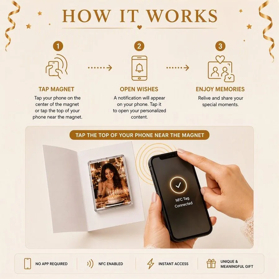 How it works — tap the card with your phone to reveal the memory